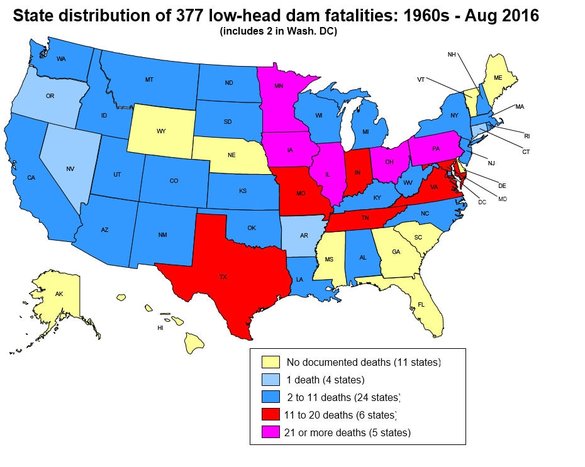 Low Head Dam Deaths Map